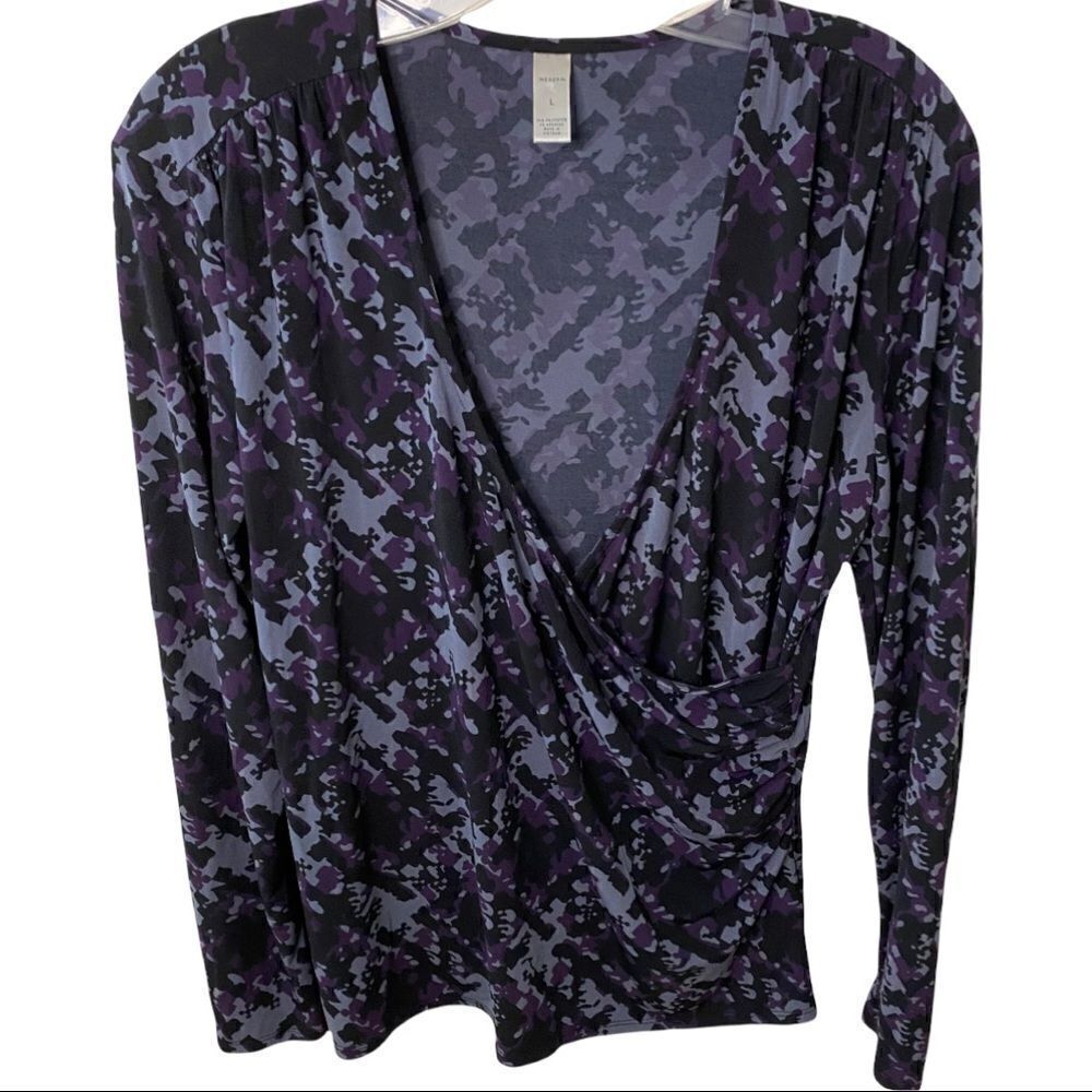 Merona Purple Print Blouse Size Large